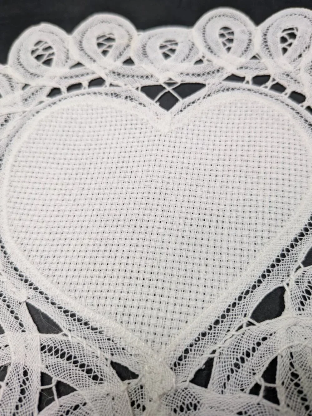 Set of 2 White Lace Heart Doilies Grid Center Cross Stitch Base 8x7 NWT
